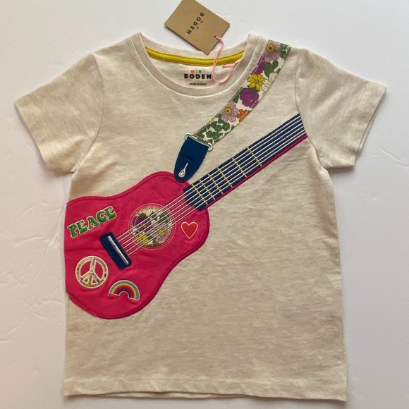NWT Mini Boden RARE Pink Guitar T-Shirt 6/7